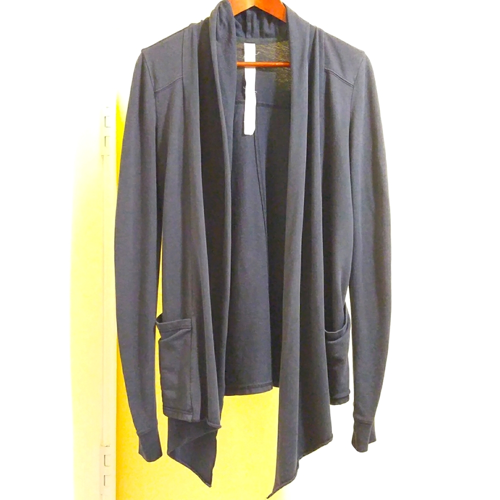 Lightweight Sweatshirt Open Front Cardigan Black - Sz xS